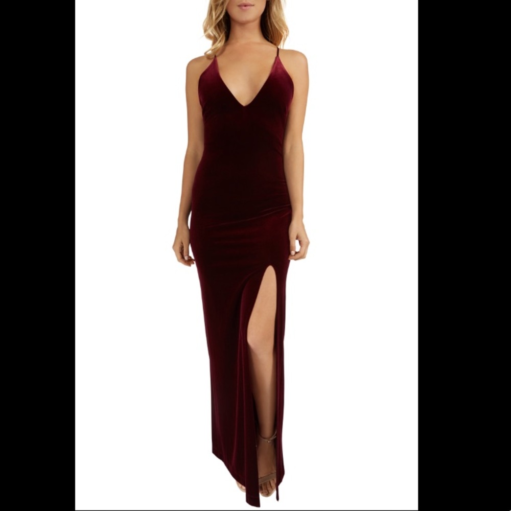 Maroon Velvet Long Slit Dress